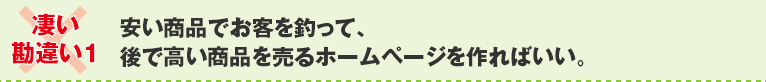 ×凄い勘違い1:安い商品でお客を釣って、後で高い商品を売るホームページを作ればいい。